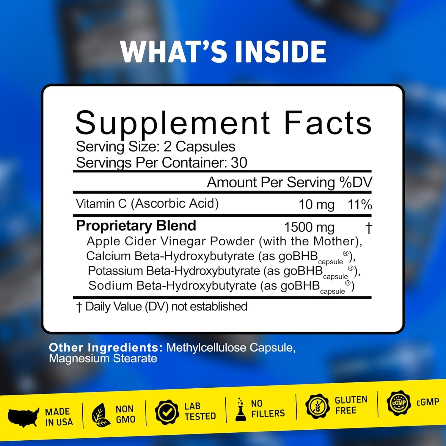 Herbtonics Apple Cider Vinegar + Keto BHB Capsules | GLP-1 Support for Appetite, Cravings & Weight Management | Metabolism Support with Satiety Support | 60 Capsules - 1 Month Supply