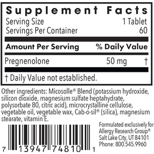 Allergy Research Group ARG Pregnenolone 50 Mg - Micronized Hormone Precursor Support - Highly Bioavailable - Hypoallergenic - 60 Servings - 60 Scored Tablets
