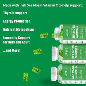 VIFSSG Sea Moss Gummies, 3000Mg Irish Seamoss Gummy Vegan for Adults & Kids with Organic Bladderwrack, Burdock Root and Apple Cider Vinegar Supplement 60 Gummies Pack of 1