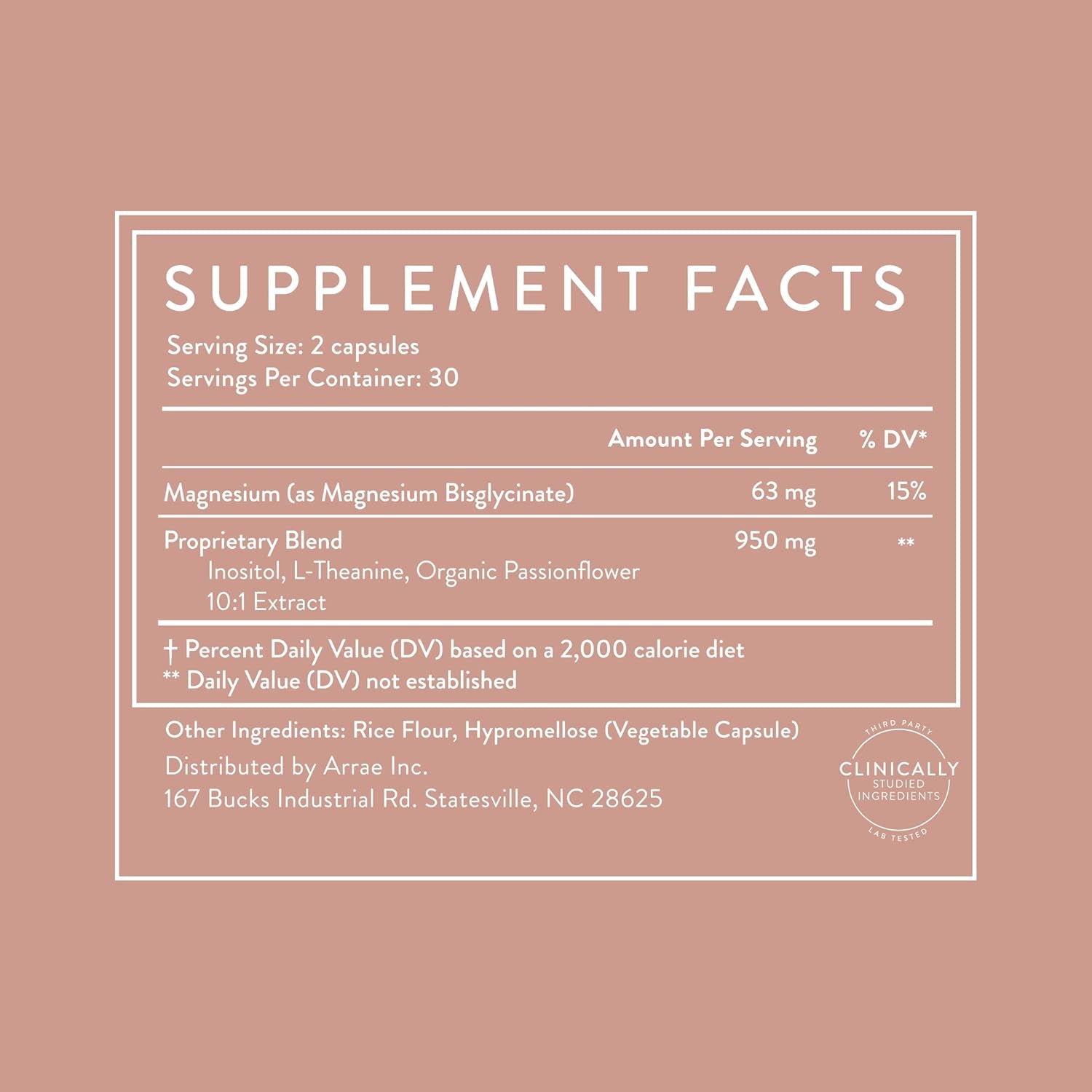Arrae Calm Cortisol Manager - 60 Stress & Panic Relief Capsules - Mood Support Supplement W/L-Theanine, Inositol, Passionflower, & Magnesium to Help You Feel Zen