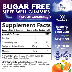 Melatonin Sleep Gummies - Melatonin 6Mg per Serving - Sugar-Free Melatonin Gummy for Adults - Extra Strength Sleeping Gummy Supplement - Supports Restful Sleep - Tasty Orange Flavor - 120 Gummies