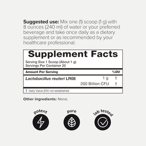 Toniiq L Reuteri Powder 200 Billion CFU– Lactobacillus Reuteri LR08 Probiotic – 1G per Serving – High-Potency Single-Strain Probiotic Powder – 20 Servings