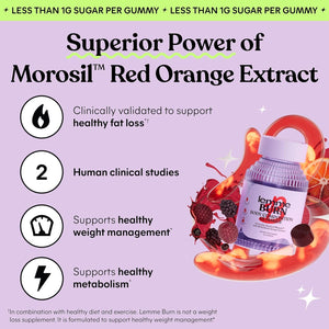 Lemme Burn Belly Fat & Metabolism Gummies for Women & Men with Clinically Studied Morosil, Black Ginger, B6, B12, Chromium, Vegan, Gluten-Free, Berry Flavor (60 Count)