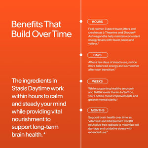 STASIS Daytime Stimulant Support Supplement for Adults with Shoden Ashwagandha, Coq10, Saffron & L Theanine, Daily Energy & Focus Capsules, No Crash, No Brain Fog, Vegan, 25 Servings, Complete Kit