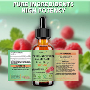 Pure Magnesium Citrate 500Mg Liquid Drops, High Absorption Chelated Calm Magnesium for Sleep Relaxation Muscle Bone Nerve & Brain Health, Gentle on Stomach, Non GMO, Vegan for Women Men & Kids