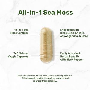 DEAL SUPPLEMENT Irish Sea Moss 240 Veggie Capsules – 14 Superfood Complex with Black Seed Oil, Ashwagandha, & Ginger