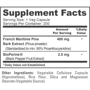 Nusapure French Maritime Pine Bark Extract 400Mg per Veggie Caps 200-Day Supply Bioperine Non-Gmo Vegan