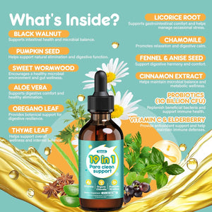 19 in 1 Herbal Gut Cleanse Drops – Wormwood, Black Walnut, Chlorella 250Mg, 10B Probiotics, Clove & Oregano – Liquid Detox Support for Adults & Kids, Alcohol-Free, 2Oz