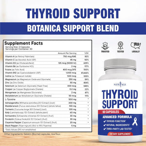 NEW AGE Thyroid Support Supplement for Women & Men with Iodine, B12, Zinc, Selenium, Ashwagandha, Bladderwrack, Turmeric, Schisandra - Non-Gmo - 120 Count