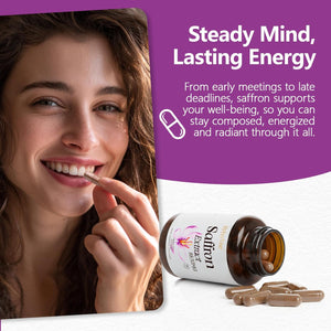 Saffron Supplements 88.5MG | 90 Vegan Capsules, Happy Saffron Extract for Mood Energy Eye Focus Support for Women & Men, 100% Pure Ingredients, Made in USA, Non-Gmo & Gluten-Free