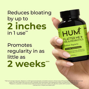 HUM Flatter Me Digestive Enzymes plus Prebiotics & Probiotics, Digestive Health Bloating Supplement for Women & Men, Fast Acting anti Bloat Pills Multi Enzyme for Debloating, Vegan, 60 Capsules