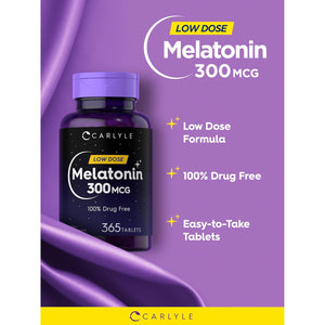 Carlyle Melatonin 300 Mcg | 365 Tablets | Low Dose | Vegetarian, Non-Gmo, Gluten Free