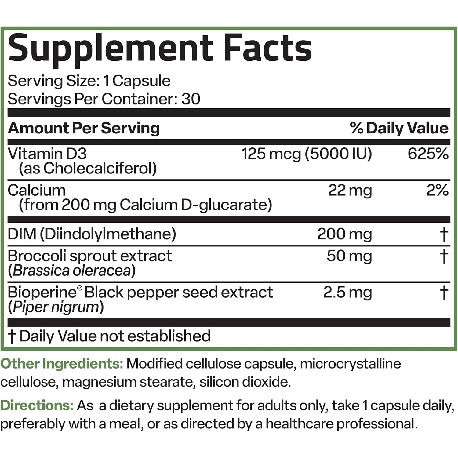 Bronson DIM Balance+ Calcium D-Glucarate, Broccoli Sprouts and Vitamin D3 200 MG of DIM per Capsule Supports Estrogen Metabolism and Balanced Hormone Levels Non-Gmo, 30 Vegetarian Capsules