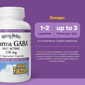 Natural Factors Pharma GABA - Dietary Supplement Supports Calm Sleep & Sleep Quality - Natural, Fast-Working Supplement Aids Focus & Brain Health - 60 Vegetarian Capsules (60 Servings)