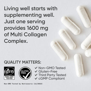 Sports Research® Multi Collagen Pills for Women & Men - Collagen Peptides (Type I, II, III, V, X) Enhanced with Hyaluronic Acid & Vitamin C - Gluten Free ­· Non-Gmo - 90 Capsules