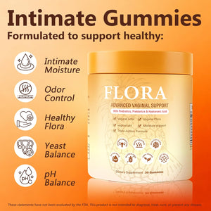 Flora plus Gummies, Advanced Vaginal Support, Vaginal Health Gummies, Ph Balance for Women, Probiotic Vaginigal Health - Promote Healthy Vaginal Odor & Flora, 60 Count