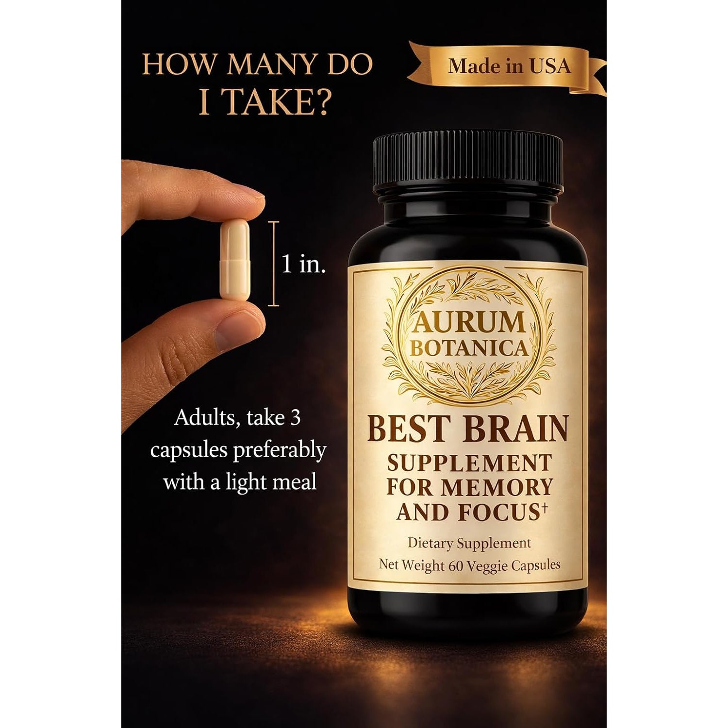 Best Brain Supplement for Memory and Focus - L-Theanine, Lion'S Main, Vitamin B6, B12, D3, Folate, L-Tyrosine, Bacopa Monnieri, Alpha GPC, Theacrine, 30Mg of Natural Caffeine (60 Count)