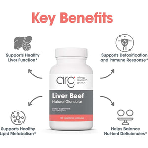 Allergy Research Group ARG Liver Beef Natural Glandular - 1000 Mg Bovine Liver - Supports Liver Function - Hypoallergenic Formula - 62 Servings - 125 Count