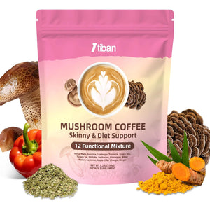 Slim Mushroom Coffee, Instant Coffee with Berberine, Cinnamon, Yerba Mate, Turmeric, & More for Skinny, Metabolism Boost - 30 Servings