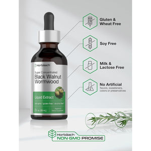 Horbäach Black Walnut Hull Wormwood Extract Tincture | 2 Fl Oz | Alcohol Free Liquid | Vegetarian, Non-Gmo & Gluten Free Supplement