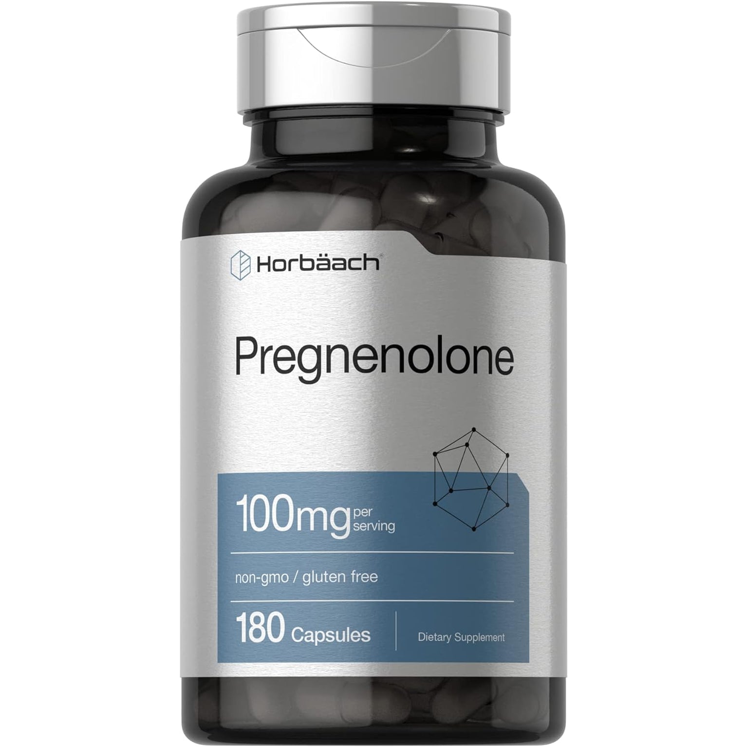 Horbäach Pregnenolone Supplement 100Mg | 180 Capsules | Non-Gmo and Gluten Free