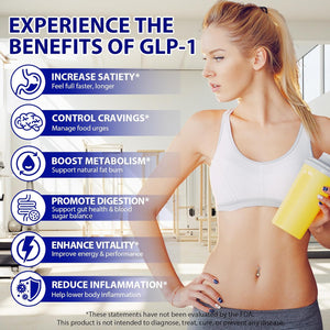 GLP 1 Supplement, 120 Capsules GLP-1 Probiotic for Appetite Regulate & Gut Health, Reduce Hunger & Cravings for Digestive, Promote GLP-1 Production & Support Weight Management, Vegan for Women & Men
