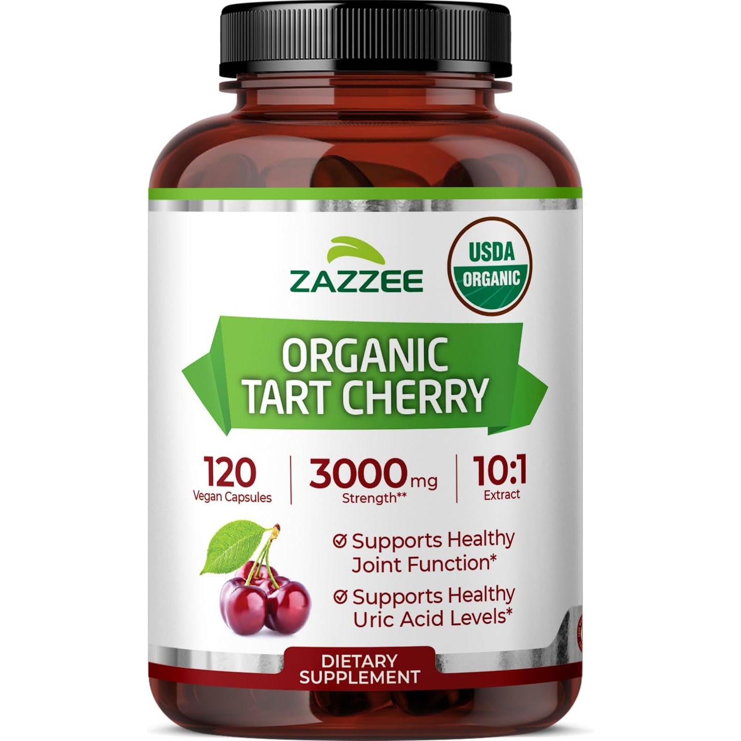 Zazzee USDA Organic Tart Cherry 10:1 Extract, 120 Vegan Capsules, 4 Month Supply, Montmorency Cherry, Daily Wellness Antioxidant Support, Organic Herbal Supplement, All-Natural, Non-Gmo, Made in USA