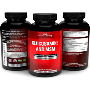 Divine Bounty Glucosamine Sulfate Supplement (2000Mg per Serving) with MSM - 240 Small Vegetarian Capsules - No Shellfish or Harmful Additives