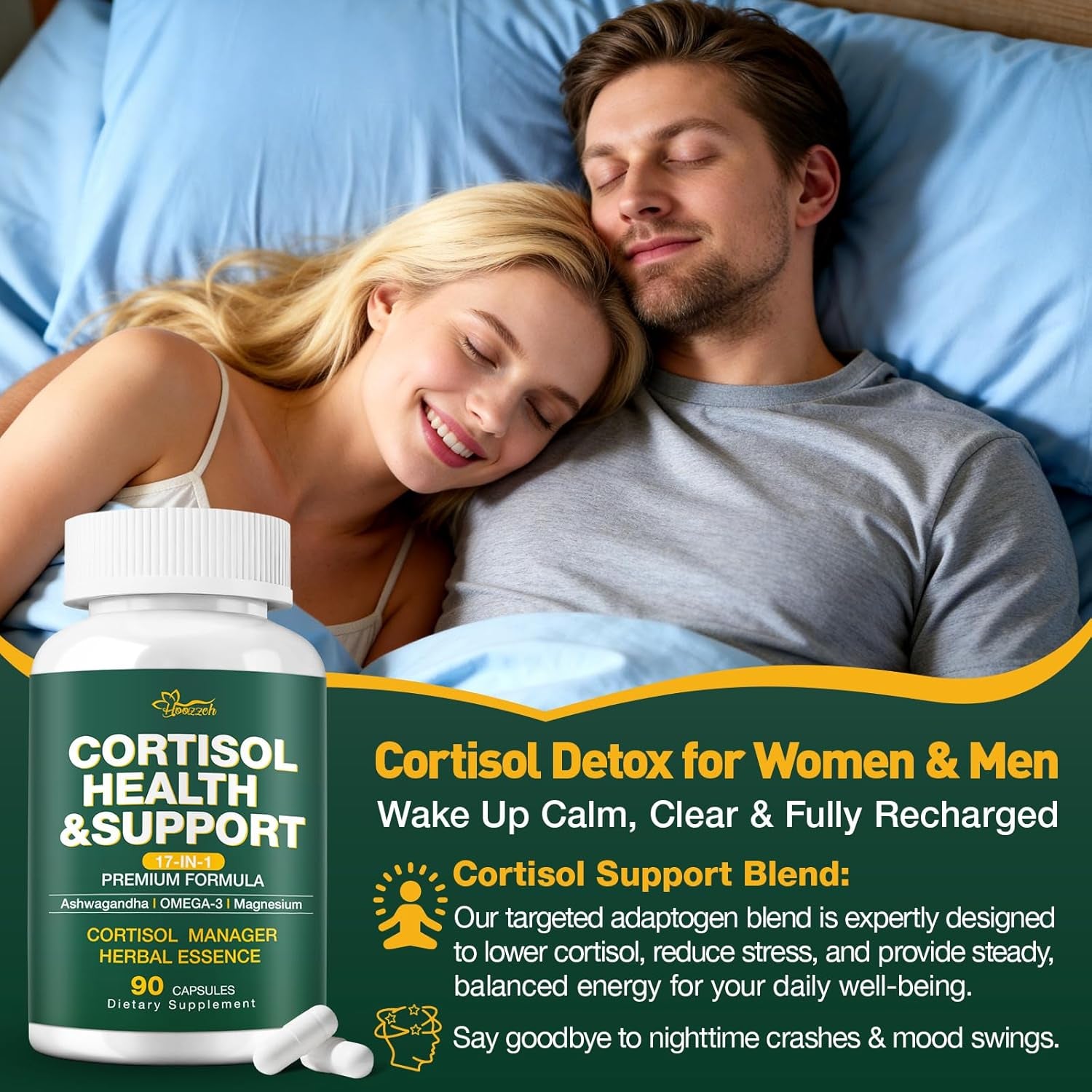 Cortisol Supplements for Women & Men, Cortisol Reducer with Magnesium, Ashwagandha & L-Theanine, Cortisol Manager for Sleep Support & Stress Relief, Cortisol Detox, Lower and Control 90 Capsules
