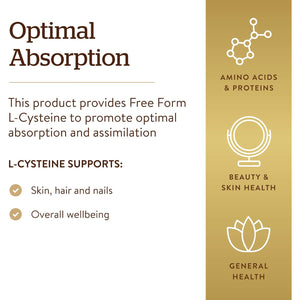 Solgar L-Cysteine 500 Mg, 90 Vegetable Capsules - Free Form Amino Acid - Keratin Support for Skin, Hair & Nails - Glutathione Support - Vegan, Gluten Free, Dairy Free, Kosher - 90 Servings
