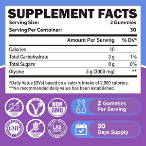 Duwhot Glycine Gummies, 3G(3000 Mg) Glycine Supplements for Sleep, Detox, Relax, Nerve Support, Blueberry Flavor, Sugar-Free, Vegan, Non-Gmo, Gluten-Free, 60 Ct.