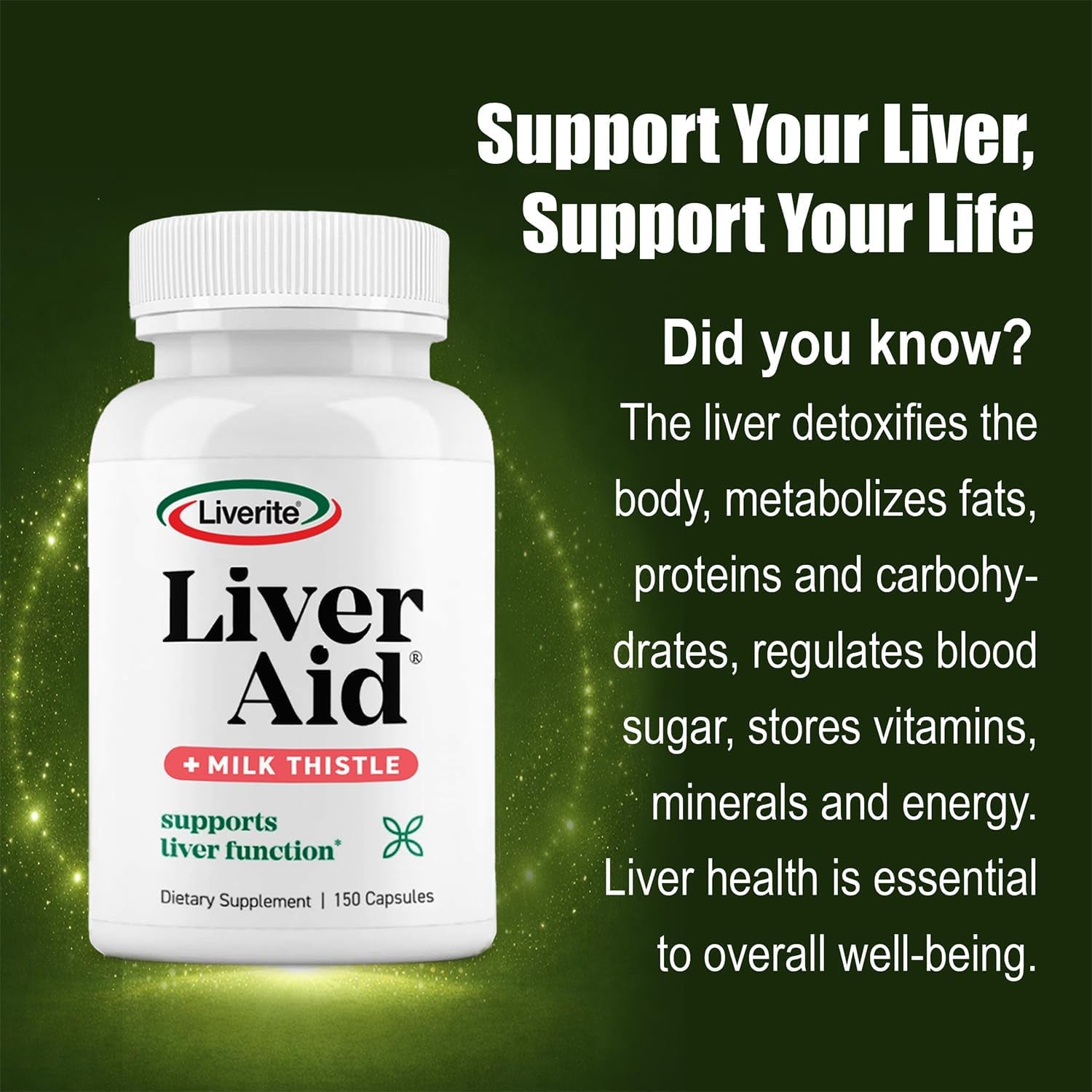 LIVERITE Liver Aid 2-Pack 150 Capsules (Total 300Ct), Supports Healthy Liver Function, Cleansing, Energy and Daily Wellness