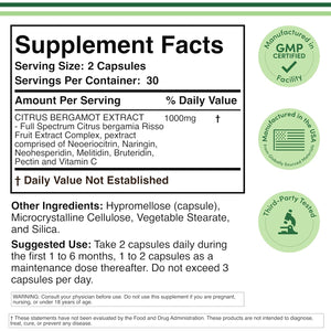 Citrus Bergamot Supplement - NSF Certified - Supports Healthy Cholesterol & Triglyceride Levels - 1000Mg, 60 Capsules (Bergamonte Standardization) by Double Wood