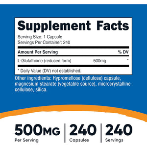 Nutricost Glutathione Capsules 500Mg, 240 Capsules - Gluten Free, GMO Free