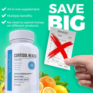 10-In-1 Cortisol Supplements with Magnesium, Ashwagandha, Chamomile, L-Theanine, St. John'S Wort, Rhodiola, 60 Capsules, Cortisol Supplements for Women -& Men, Cortisol Reducer, High Cortisol