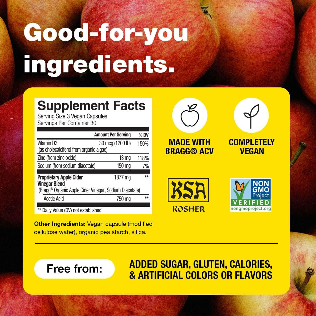 Bragg Organic Apple Cider Vinegar Capsules with Vitamin D and Zinc - (2 Pack) 90 Count - Supports Immune System