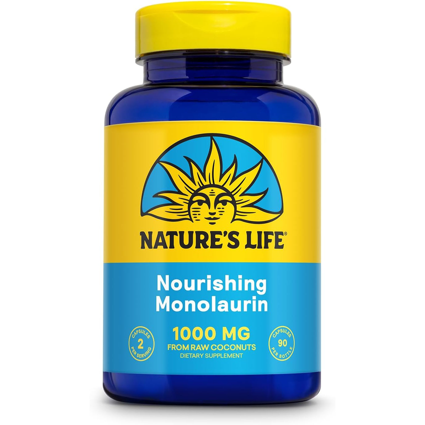 Nature'S Life Monolaurin 1000 Mg, Nourishing Monolaurin from Natural Raw Coconut, Immune Support Supplement, Gut Health, Balanced Gut Flora, 60-Day Guarantee, 45 Servings, 90 Vegetarian Capsules