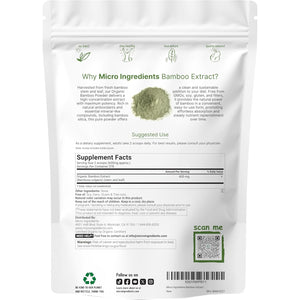 Micro Ingredients Organic Bamboo Extract Powder, 8Oz (378 Servings) | Bamboo Plant Silica & Mineral Supplements | Natural Stem & Leaf Extract | Non-Gmo, Gluten Free, Vegan Friendly