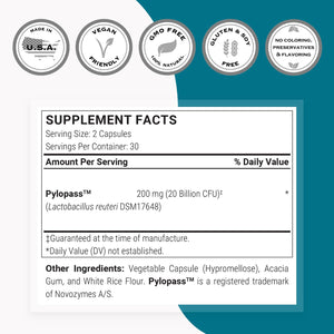 Supersmart H. Pylori Formula 20 Billion CFU per Day - Natural Probiotic Lactobacillus Reuteri DSM 17648 Supplement | Non-Gmo & Gluten Free - 60 Vegetarian Capsules
