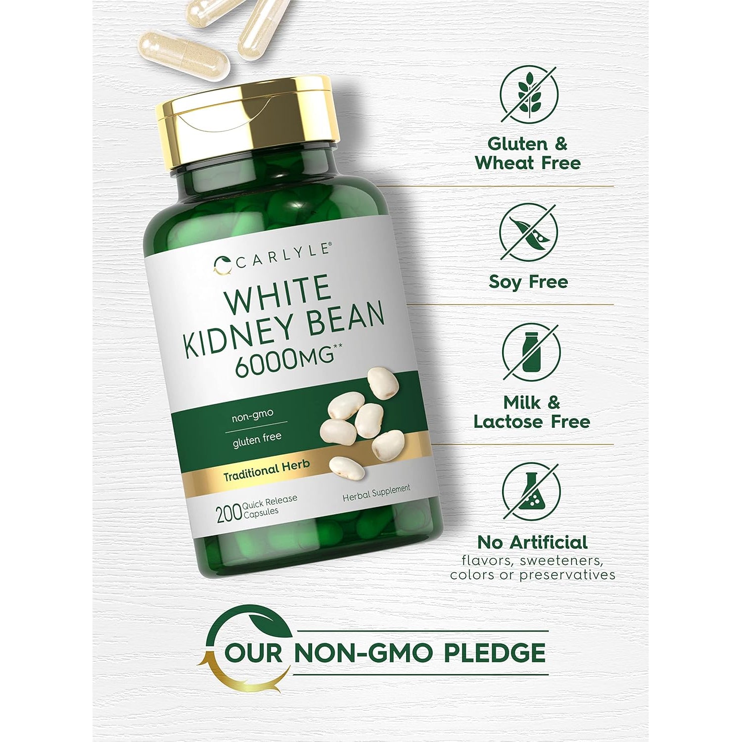 Carlyle White Kidney Bean | 200 Count | Non-Gmo & Gluten Free Extract
