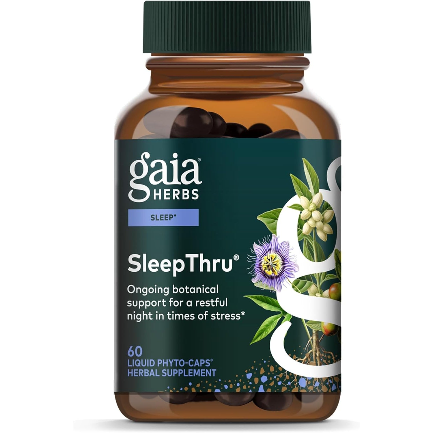 Gaia Herbs Sleepthru - Sleep Support Supplement with Ashwagandha Root, Magnolia Bark, Passionflower & Jujube Date* - 60 Vegan Liquid Phyto-Caps (30 Servings)