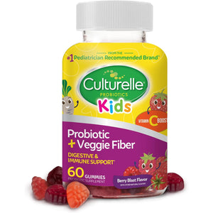 Culturelle Daily Probiotic for Kids + Veggie Fiber Gummies (Ages 3+) - 60 Count - Digestive Health & Immune Support – Berry Flavor with a Vitamin C Boost