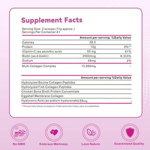 Multi Collagen Peptides Powder, 16 Oz (41 Servings) - Protein Supplement, Type I, II, III, V, X with Hyaluronic Acid, Vitamin C and Biotin, Unflavored, Easily Mixes in Drinks