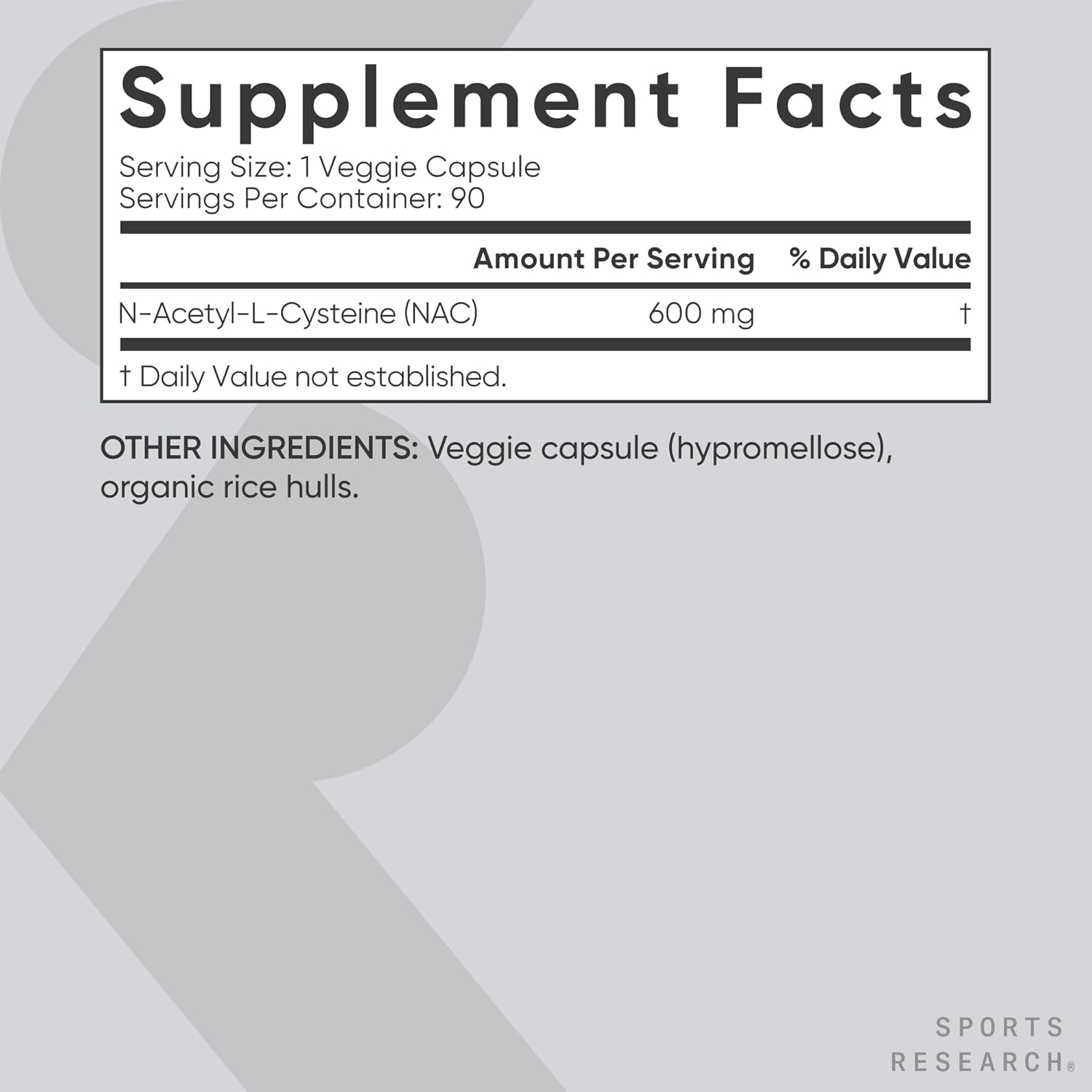 Sports Research Vegan NAC Supplement (N-Acetyl Cysteine) 600 Mg - Supports Antioxidant Activity - NAC 600 Mg - Non-Gmo - 90 Capsules for Adults Daily Use
