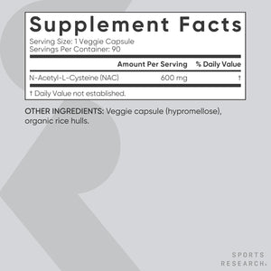 Sports Research Vegan NAC Supplement (N-Acetyl Cysteine) 600 Mg - Supports Antioxidant Activity - NAC 600 Mg - Non-Gmo - 90 Capsules for Adults Daily Use