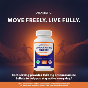 Vitamatic Glucosamine Sulfate Supplement, 1500Mg, 120 Servings, 240 Capsules
