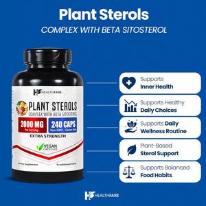 Healthfare Plant Sterols Capsules 2000Mg | 240 Vegan Capsules | Beta Sitosterol & Phytosterol Complex | Plant-Based Supplement | Non-Gmo & Gluten-Free | Made in the USA