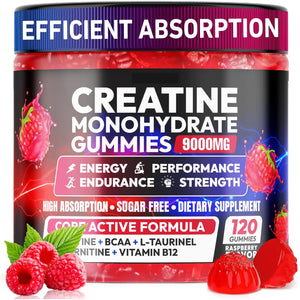 Creatine Gummies Monohydrate Complex, Pre-Workout for Men & Women, Creatine Gummy with L-Taurine, BCAA 2:1, B12/6 for Muscle Support, Enhance Strength, Energy Boost-120 Count