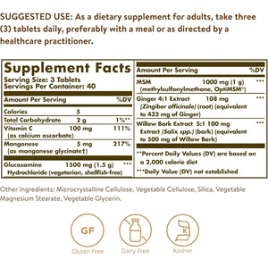 Solgar Glucosamine MSM Complex, 120 Tablets - Promotes Healthy Joints - Supports Range of Motion & Flexibility - Supports Collagen - Shellfish-Free - Gluten Free, Dairy Free, Kosher - 40 Servings