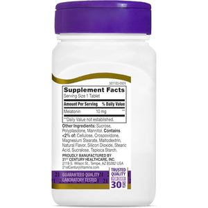 21St Century Melatonin 10Mg Extra Strength, 120 Count, Quick Dissolving Sleep Aid for Adults, Promotes Relaxation and Restful Sleep, Non-Habit Forming, Gluten-Free, Cherry Flavor